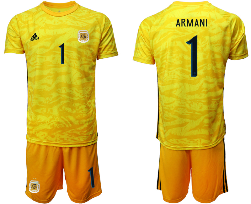 Men 2020-2021 Season National team Argentina goalkeeper yellow #1 Soccer Jersey